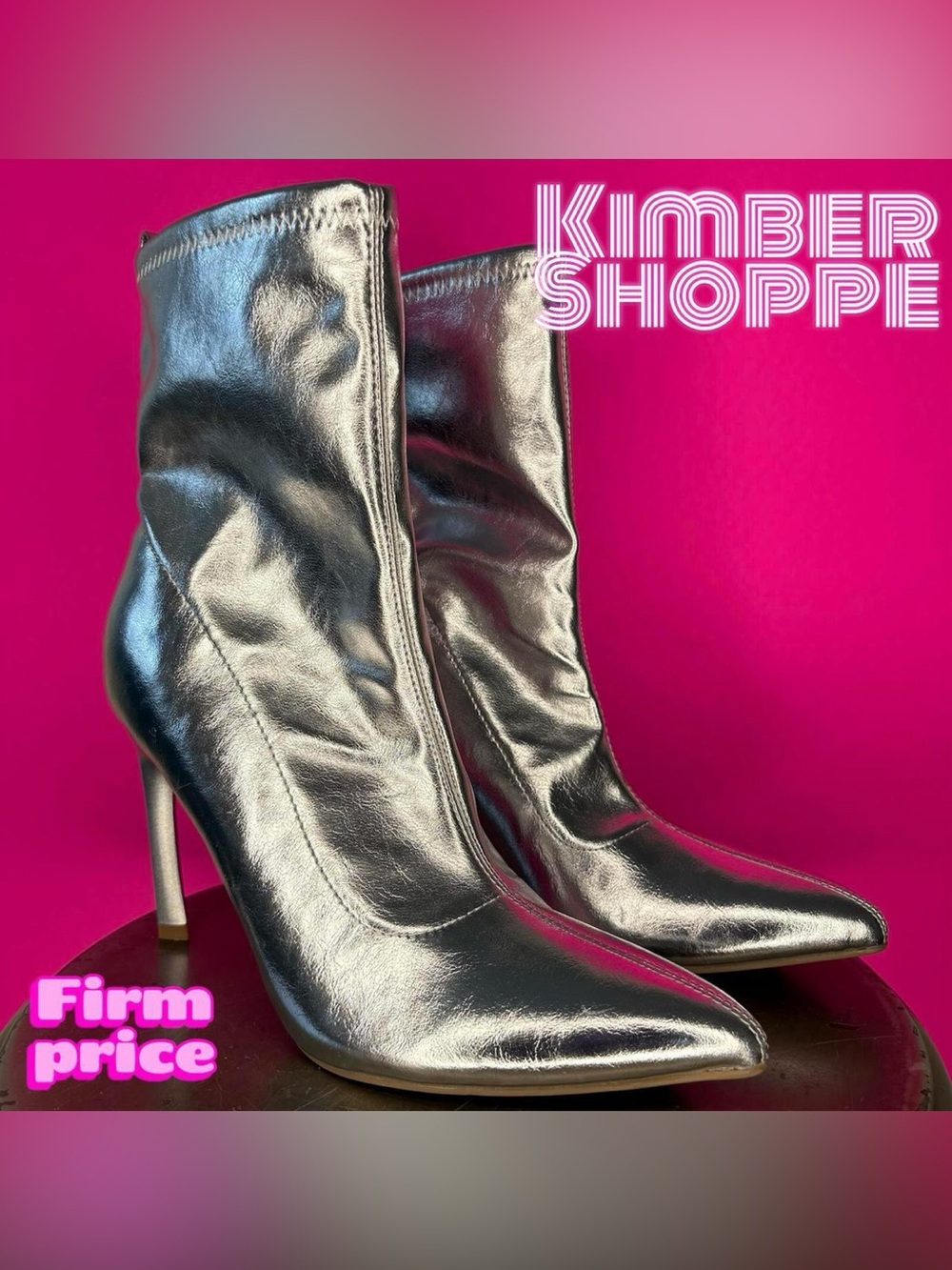 Forever 21 Metallic Silver Stiletto Heel Pull-On Ankle Boot US 7